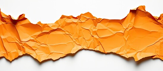 Poster - Crumpled orange paper texture with soft edges against a clean white background, showcasing vibrant color contrast and organic shapes across the image.