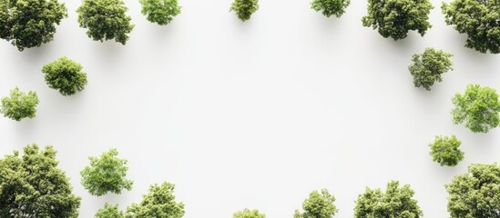 Poster - Green foliage forming a circular pattern on a white background with varied plant sizes and shades creating a serene and natural ambiance.