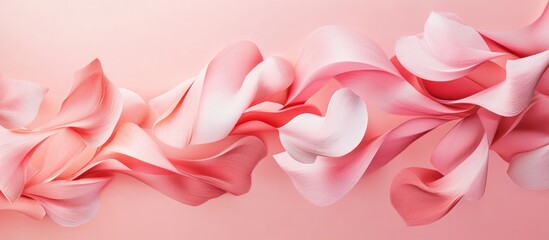 Leinwandbilder - Graceful flowing pink and white fabric ribbons on a soft pastel background creating a dreamy and elegant atmosphere for textile concepts