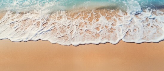 Aufkleber - Abstract oceanic wave forming sandy beach pattern with beige and turquoise hues blending harmoniously in a serene coastal landscape.