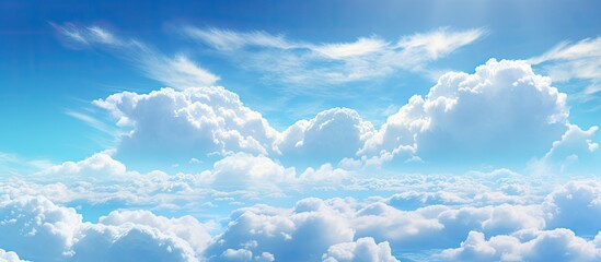 Aufkleber - Vibrant blue sky with fluffy white clouds positioned at the center and upper parts of the image creating a serene and uplifting atmosphere