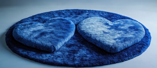Aufkleber - Contemporary heart-shaped blankets positioned on a deep blue circular rug, showcasing a rich blue texture and modern design elements.