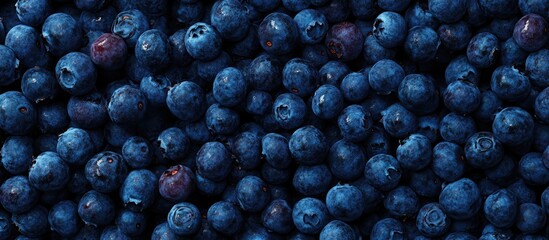Poster - Fresh blueberries scattered densely on white background, displaying deep blue hues with hints of purple, creating a vibrant natural texture.
