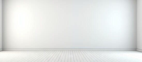 Aufkleber - Minimalistic white interior with ample empty space on the wall for text, soft natural light illuminating from above, wooden floor texture visible.