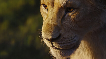 Wall Mural - close up of lion face with deep gaze in natural light