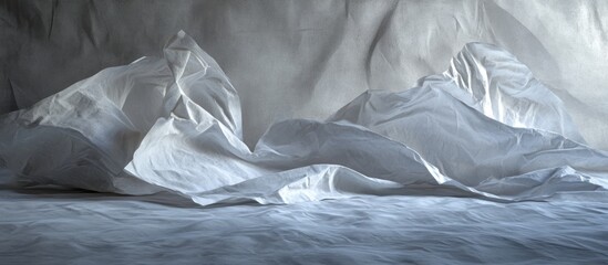 Aufkleber - White textured rice paper background with smooth, flowing folds creating a soft, elegant landscape effect, evoking a serene atmosphere.