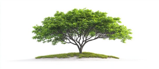 Aufkleber - Lush tropical tree with broad green leaves positioned centrally on a white background, ideal for garden design and landscaping concepts.