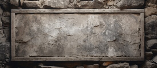Fototapete - Uneven stone sign frame in earthy tones centered against a grunge background with ample copy space for text customization and design flexibility.
