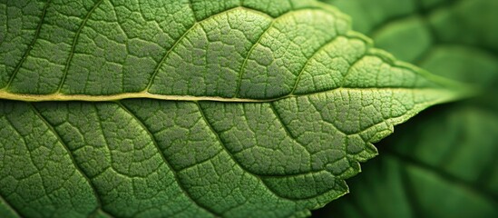 Leinwandbilder - Close-up of textured green leaf showcasing intricate veins and vibrant hues of green against a soft blurred background.