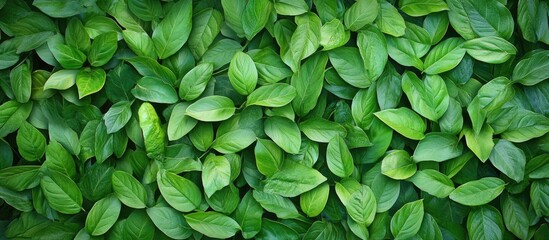 Fototapete - Lush green tropical leaves in various shades overlapping in a dense texture, creating a rich natural background for design and decoration.