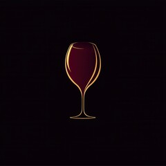 Poster - Minimalist wine glass logo featuring abstract lines in deep red and gold colors for sophisticated branding and elegant presentations