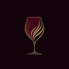 Aufkleber - Elegant wine glass logo design featuring minimalist lines in deep red and gold, ideal for sophisticated branding needs and visual identity