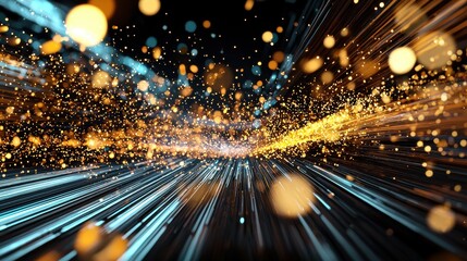 Wall Mural - abstract background with streaks of light, glowing particles, and data points flowing in a dynamic p