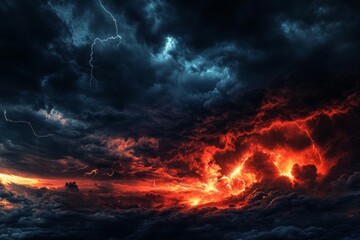 Wall Mural - a dramatic night sky with dark clouds and lightning, creating an ominous atmosphere.