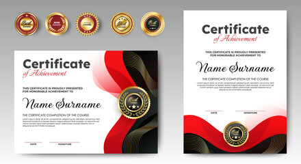 Wall Mural - set of certificate of appreciation template design. horizontal and vertical diploma award. black and