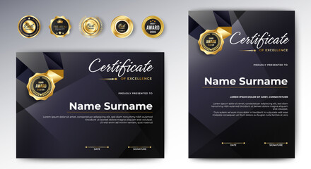 Wall Mural - black gold award certificate authorization certificate template. vector