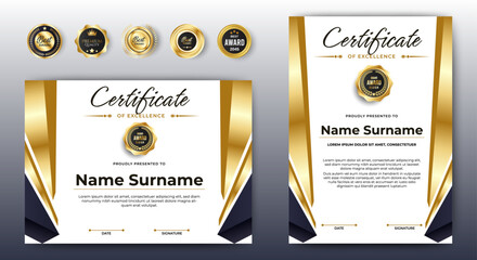 Wall Mural - black gold award certificate authorization certificate template. vector