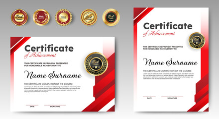 Wall Mural - profesional award certificate template with red and gold shape design. certificate appreciation, ach