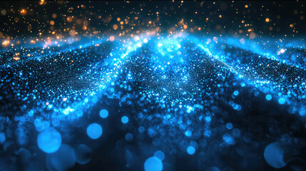 Poster - mesmerizing scene of blue glowing light lines and sparkling particles creates captivating atmosphere