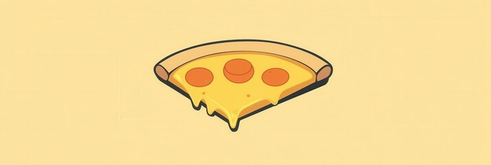 Poster - Minimalist pizza slice logo with warm yellow orange cheese featuring playful design elements. Perfect for food related branding or graphics