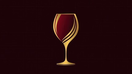Aufkleber - Sophisticated wine glass logo featuring minimalist design with abstract lines in deep red and gold tones perfect for upscale branding
