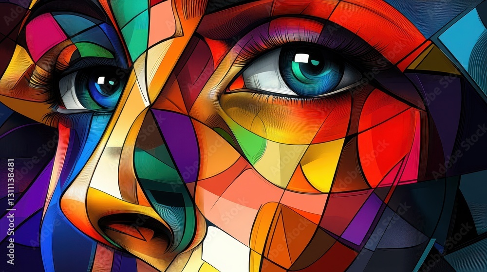Visually arresting digital art with a cubist style face composed of ...