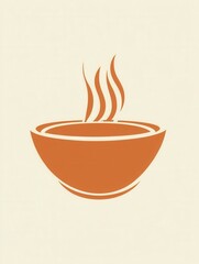 Fototapete - Simple soup bowl logo featuring steam in warm orange and beige tones for cozy branding ideas