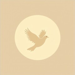 Leinwandbilder - Minimalist representation of a white dove soaring against a glowing sun with soft golden hues during a serene moment of tranquility