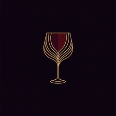 Aufkleber - Sophisticated minimalist wine glass logo featuring abstract lines in deep red and gold colors for modern branding