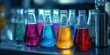 © rookielion - Colorful chemical reactions indoor lab bottle experiments in close-up photography