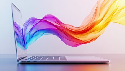 Poster - Colorful Flowing Fabric Over Laptop