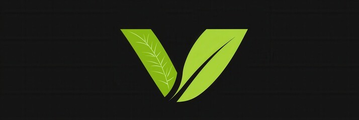 Poster - Creative vegetarian food logo featuring a green letter V integrated with leaf designs for healthy lifestyle branding