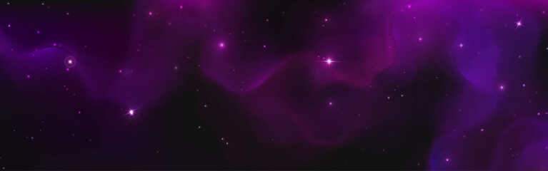 Wall Mural - outer space background with purple nebula and starry sky. bright sparkle effects scattered throughou