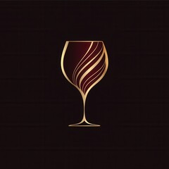 Aufkleber - Minimalist wine glass logo design featuring abstract lines in deep red and gold for sophisticated branding