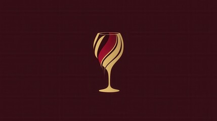 Aufkleber - Sophisticated minimalist logo featuring a wine glass with abstract lines in deep red and gold colors for elegant branding