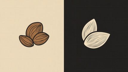 Aufkleber - Modern abstract line art of minimalist nut logo featuring almond and walnut design in a contemporary style