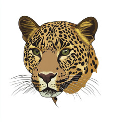 Wall Mural - leopard head illustration on white background, detailed and expressive