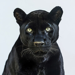 Wall Mural - black panther with piercing eyes isolated on white background