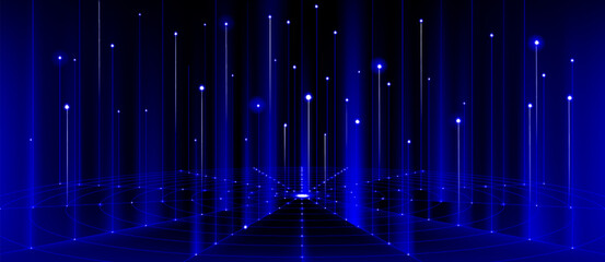 Wall Mural - digital technology banner, global network on black background. vector realistic illustration of neon