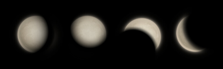 Wall Mural - realistic moon phases on black background. lunar cycle from gibbous to crescent shape. celestial bod