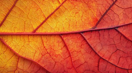 A detailed macro view of an autumn leaf showing veins