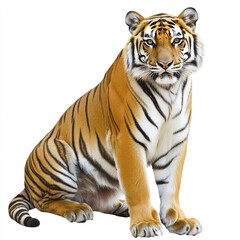Wall Mural - tiger sitting on white background, looking calm and majestic