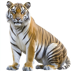 Wall Mural - tiger sitting on white background, showcasing its majestic stripes