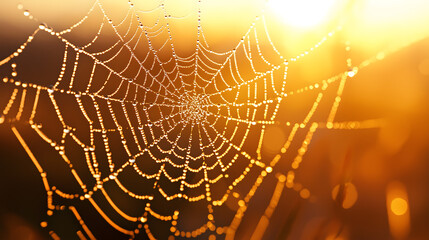 Spider Web Covered in Morning Dew