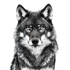 Wall Mural - wolf isolated on white background, intense gaze