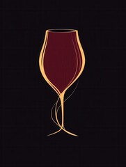 Aufkleber - Sophisticated minimalist wine glass logo featuring abstract lines in deep red and gold tones for elegant branding purposes