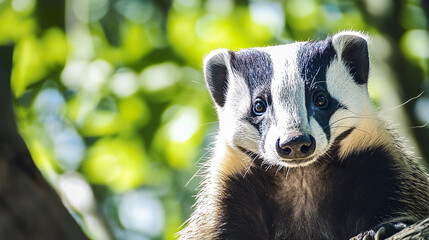 Canvas Print - american badger portrait with bold black and white markings