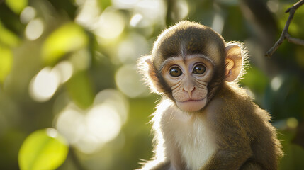 Canvas Print - young monkey with soft fur in sunlit forest setting