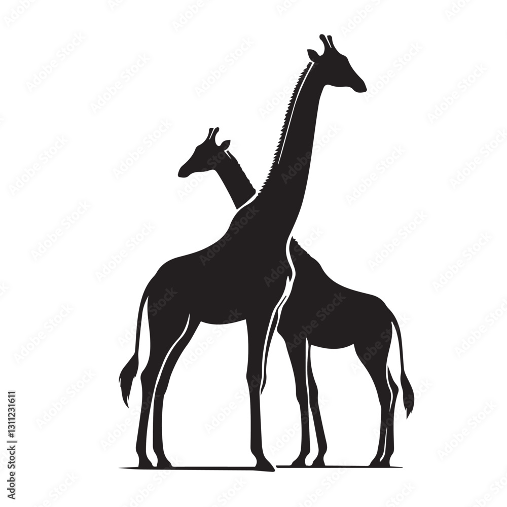 giraffe silhouette vector illustration, Silhouettes set of African wild ...