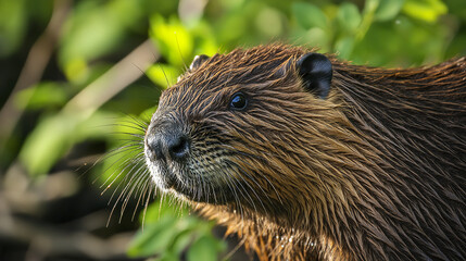 Canvas Print - majestic beaver portrait with rich brown fur in nature